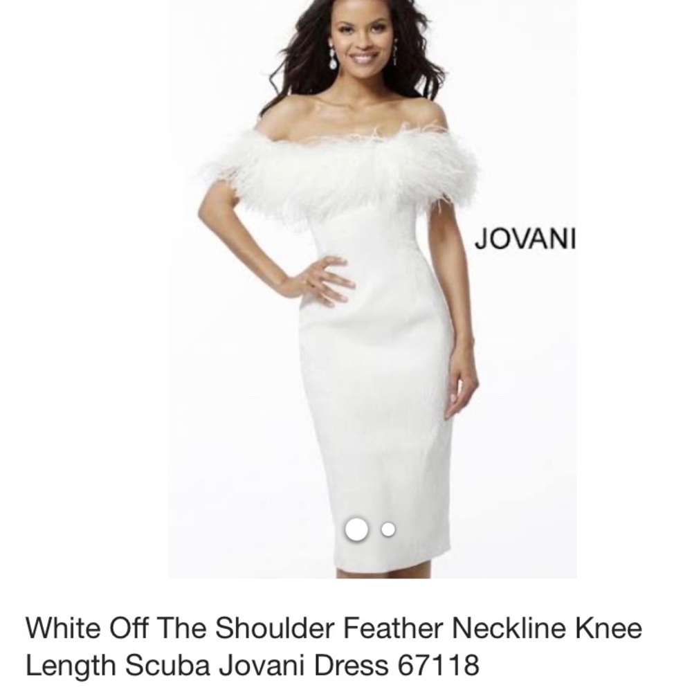 Jovani Whit feather Dress/Size 8